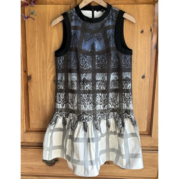 Tibi Dresses & Skirts - Tibi Silk Dress Blue Black Abstract Artsy Ombré Drop Waist 4‎ Mini Sleeveless